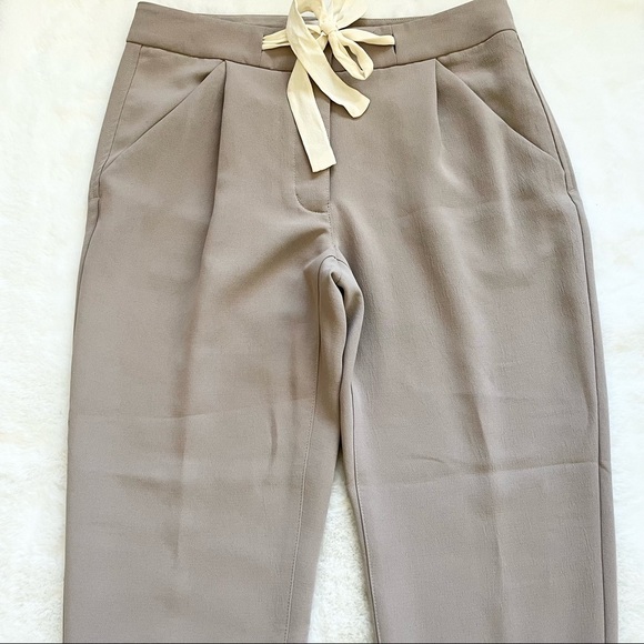 ARITZIA WILFRED Gray Cropped Ribbon Waist Tie Pants Minimalist Contemporary - Picture 3 of 13